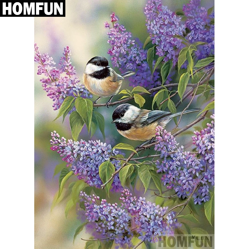 Алмазная 5D картина птица и цветок HOMFUN вышивка с квадратными/круглыми стразами