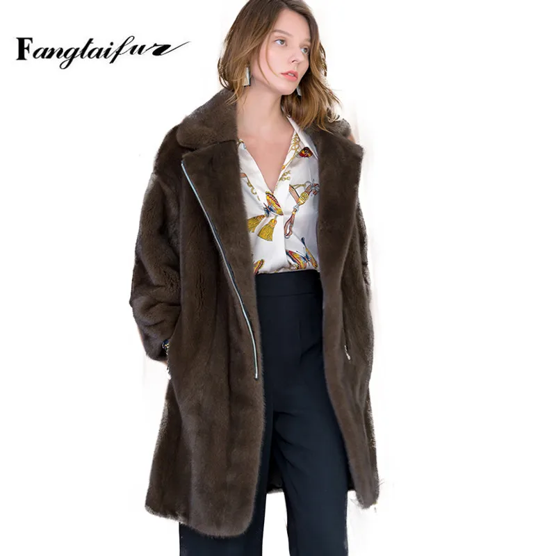 

Fang Tai Fur Import Copenhagen Velvet Mink Fur Coat Turn-Down Collar Medium Zippers locomotive Style Real Mink Fur Coats