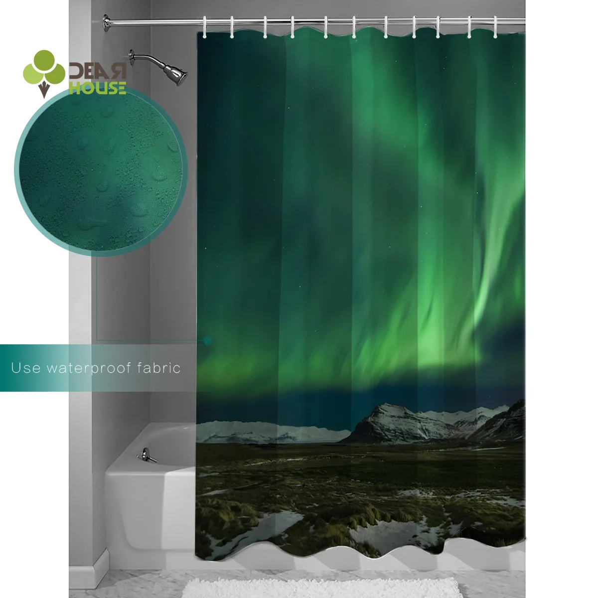 Dearhouse Aurora Natural Scene Shower Curtain Doormat Sets Bathroom Decor Set Waterproof Toilet Modern Women Funny Ring | Дом и сад