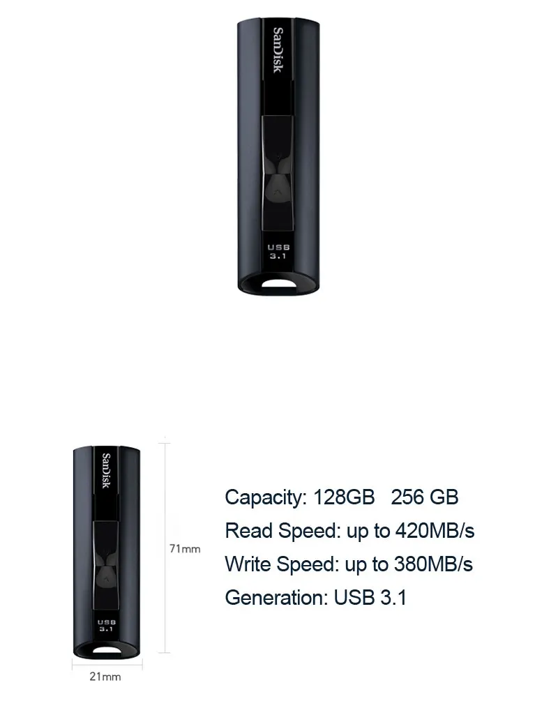SanDisk Extreme PRO USB 3,1 твердотельный флеш-накопитель 128 ГБ 256 ГБ флеш-накопитель Флешка карта памяти Usb скорость записи до 380 МБ/с