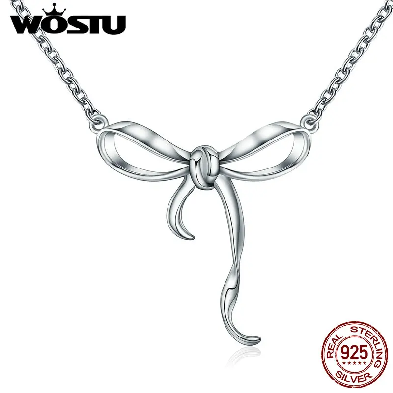 WOSTU, Черная пятница,, 925 пробы, серебро, милый бант, подвеска, чокеры, ожерелья для женщин, ювелирное изделие, подарок, CQN135