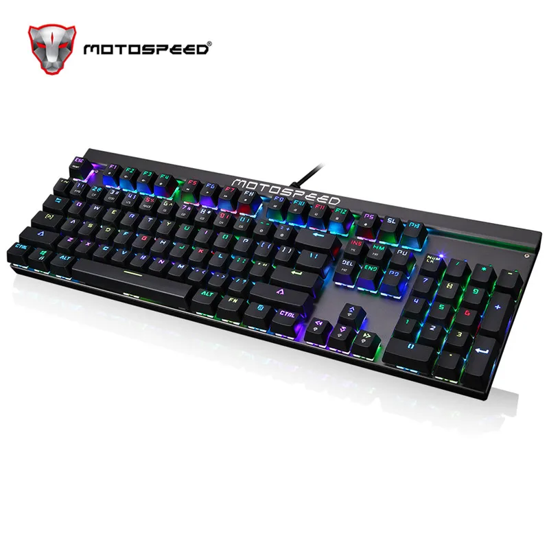 Игровая механическая клавиатура Motospeed CK103, русский английский, красный переключатель, Синий светодиодный, с подсветкой, RGB, компьютерная, игровая, эргономичная, для ноутбука