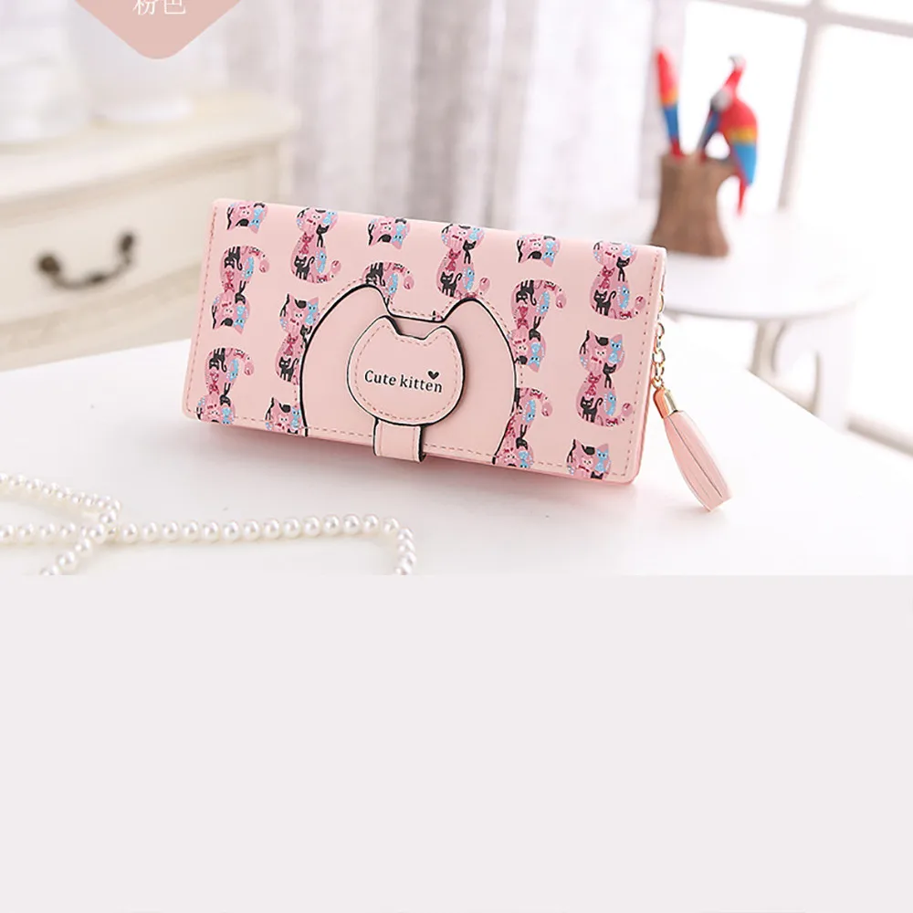 PK Aelicy Женские кошельки Кот из искусственной кожи Длинный кошелек Hasp телефон сумка Деньги Монета Карманный держатель для карт Женский кошелек сумочка - Цвет: PK