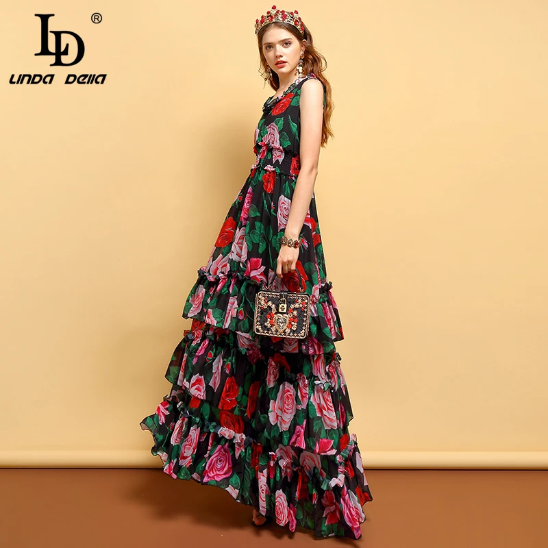 Женское платье макси LD LINDA DELLA винтажное длинное с эластичной талией и
