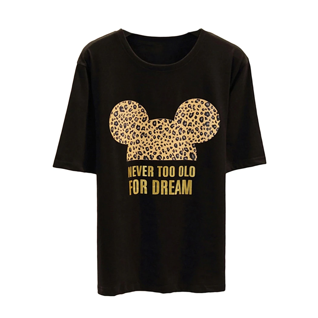 Женская футболка с коротким рукавом повседневная черная/белая леопардовым