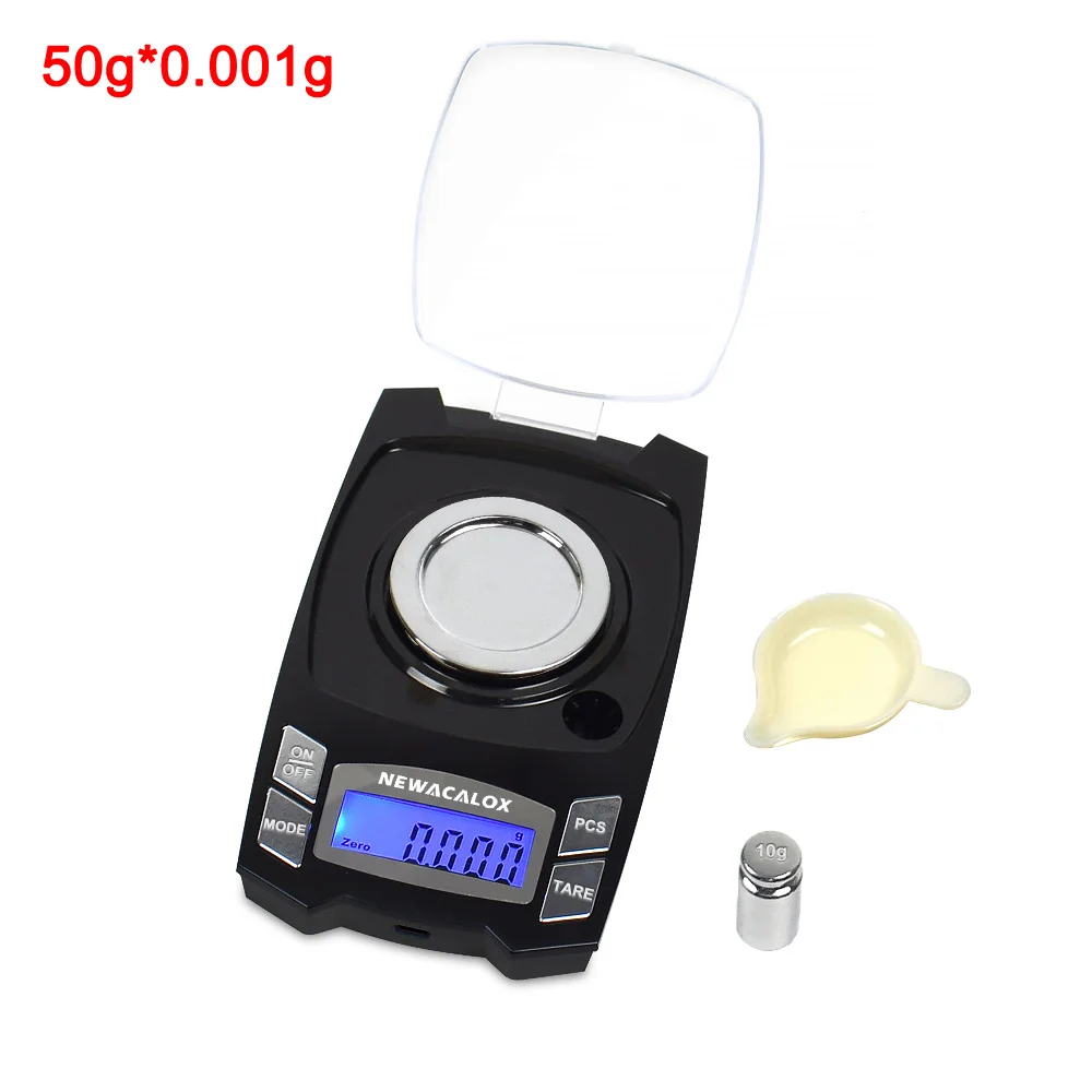 N-996-50-BK9 NEWACALOX 100 г/50 г x 0,001 г Мини цифровые электронные весы зарядка через usb весы Точность ювелирных изделий медицина лабораторные весы - Цвет: N-996-50-BK9