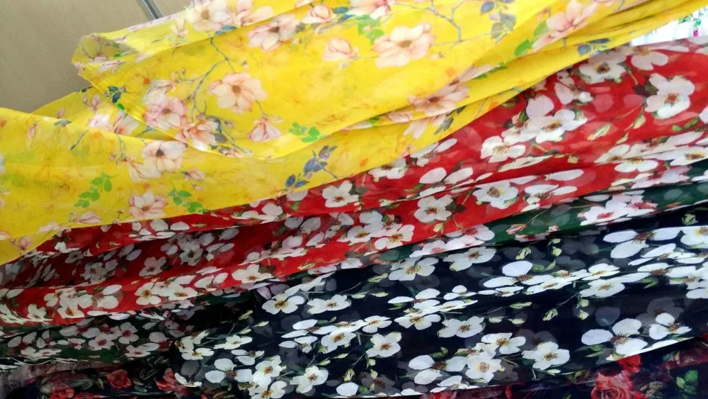 

Pure Natural Silk Wide Yellow Flowers Super 100% Mulberry Silk Chiffon Fabric Textile For Dress Cloth Scarf African Silk Fabric