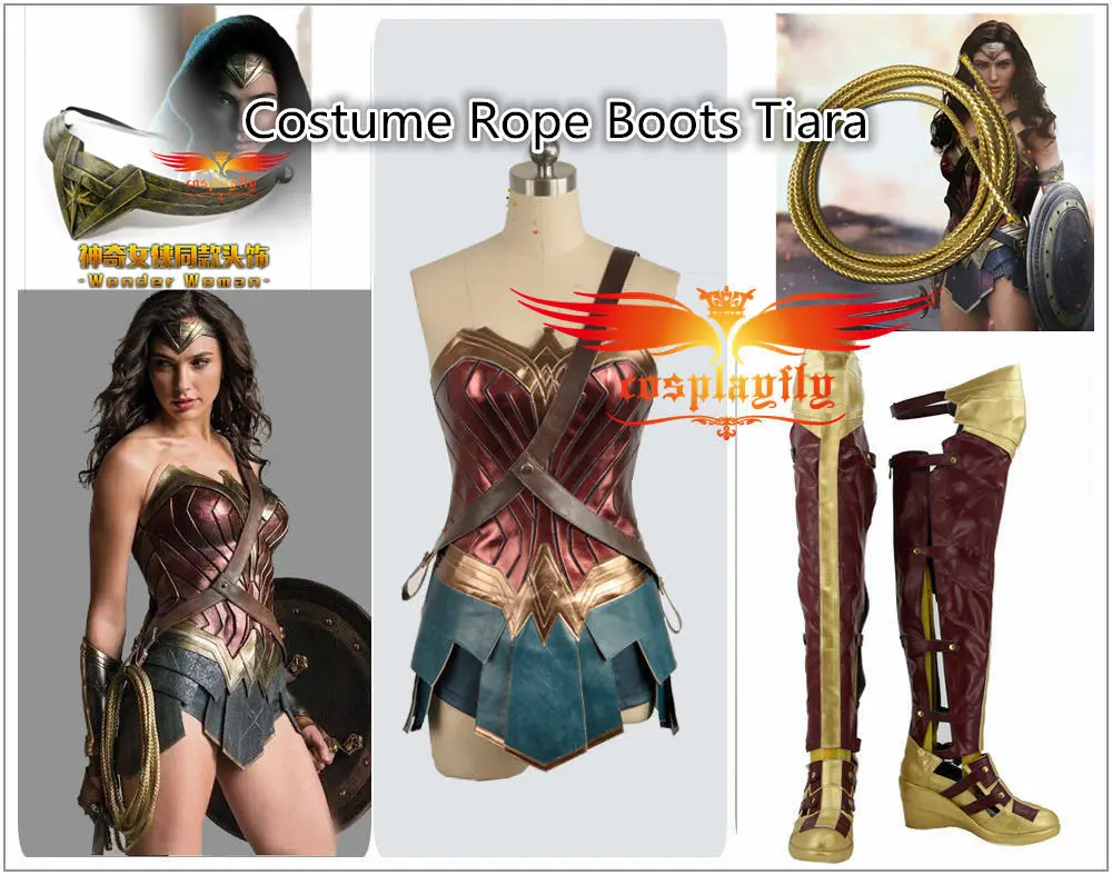 BatmanvSuperman: Dawn of Justice Wonder Woman/ботинки для костюмированной вечеринки для взрослых; обувь с веревкой 1,5-2 м - Цвет: Cloth Rope BootTiara