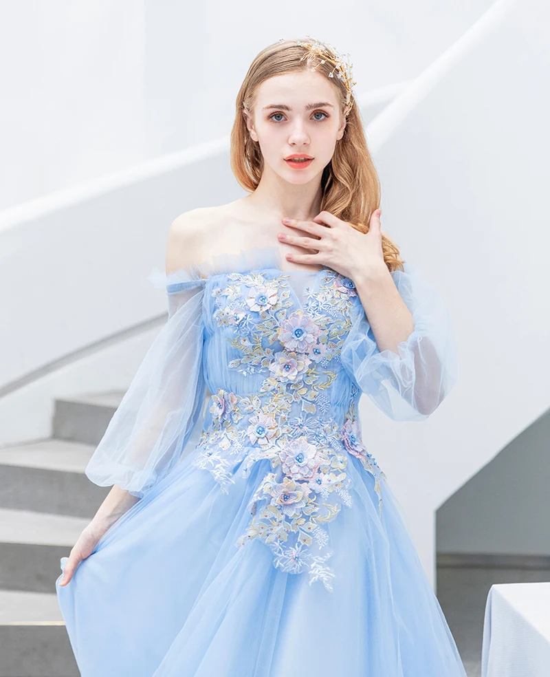 Женское вечернее платье SSYfashion синее длинное до пола с вырезом лодочкой и