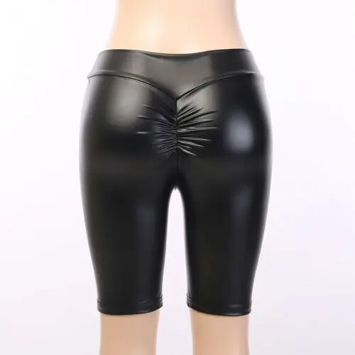 Hot Sexy Women Shorts Skinny Stretchy PU Leather High Waist Female Solid Color Push Up Short Plus Size S-L