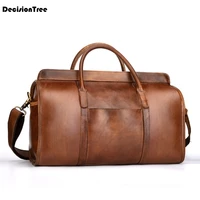 free shipping hand luggage unisex travel bag carry packing men vintage bag 2019 men duffel genuine cow leather handbag ly48