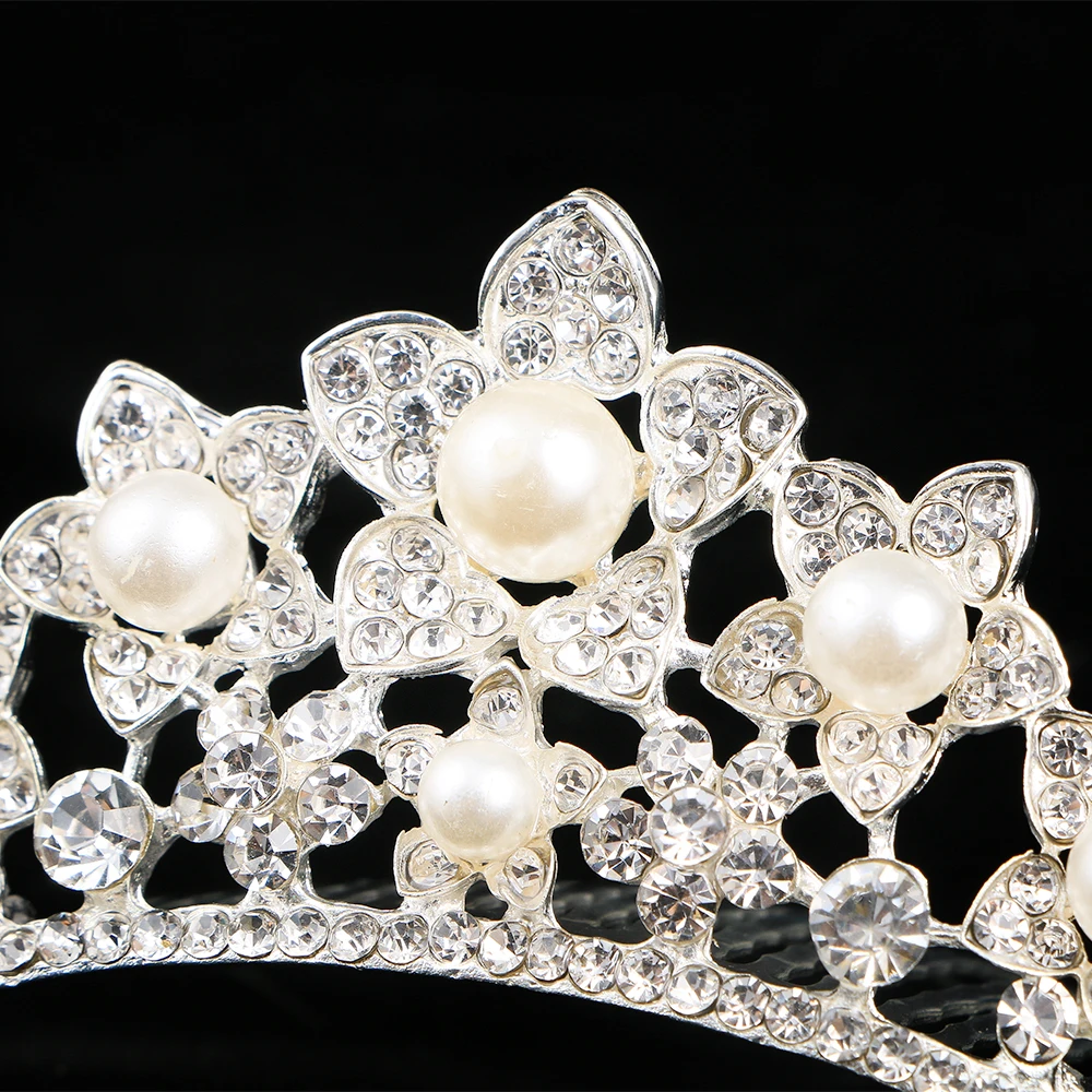 

Crystal Rhinestone Bridal Tiara Princess Crown Hair Comb Women Girls Imitation Pearl Wedding Jewelry Tiara Headpieces