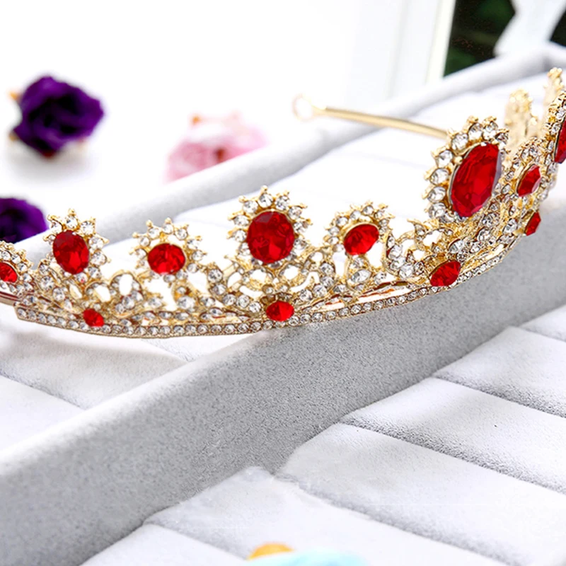 Новый Красный Кристалл Свадебные украшения для волос с цветами и стразами голова