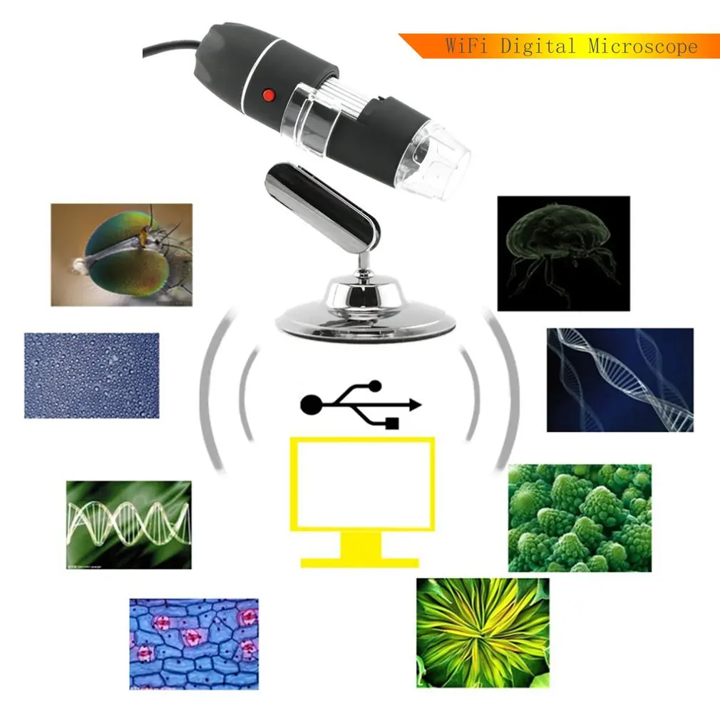 Цифровой микроскоп с Wi-Fi 8 СВЕТОДИОДНЫЙ два в одном USB эндоскоп камера microscopio 500X-1600X