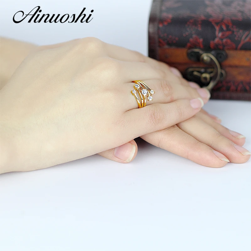 AINUOSHI, 14 к, однотонное, желтое, золотое, звездное, цветочное кольцо, специальный дизайн, SONA, имитация бриллианта, обручальное, Кластерное кольцо для женщин, подарок
