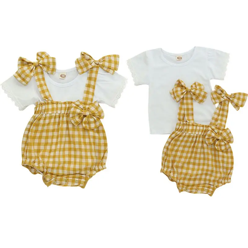 

Newborn Infant Baby Girl T-shirt Tops+plaid Overall Bib fashion Comfortable princess Pants Clothes Outfit