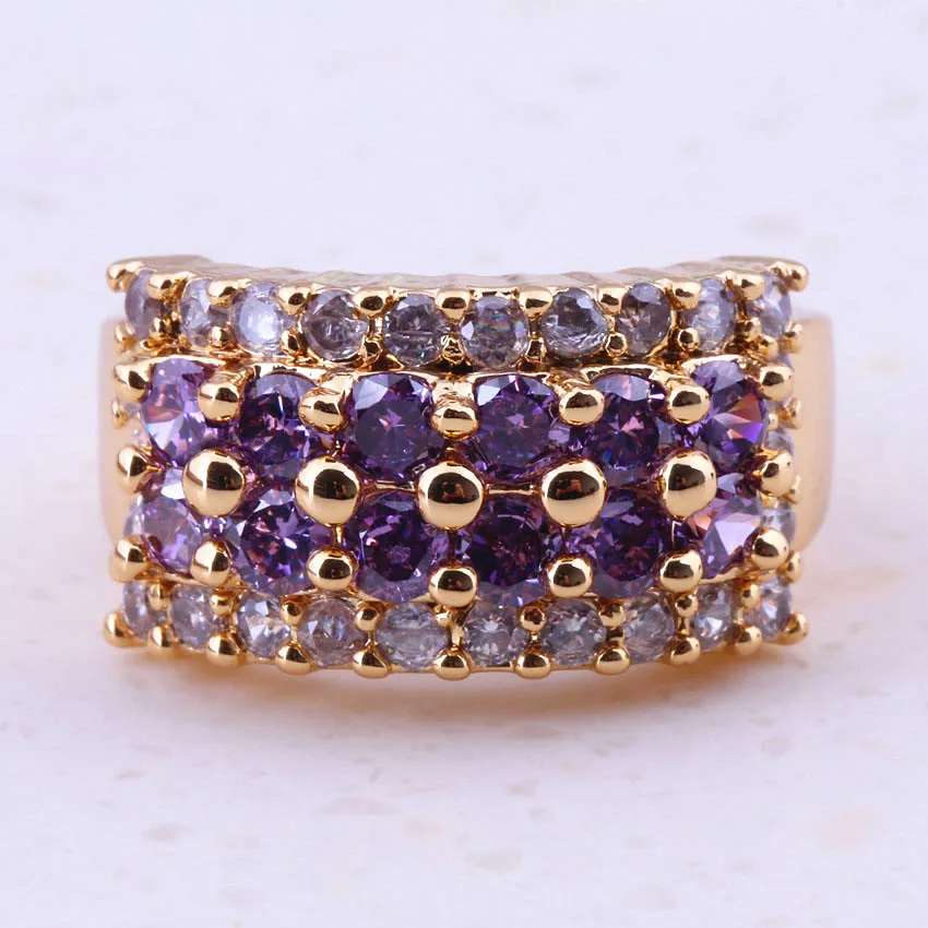 Изящные Фиолетовые женские кольца цвета желтого золота с кристаллом и белым