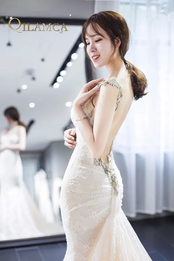 2018 Новые Свадебные платья Русалка с длинным шлейфом Открытой Спиной Кружевные