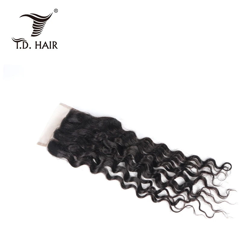 Tdhair бразильская холодная завивка 8 до 20 дюймов 4*4 Кружева Закрытие с волосами младенца человеческие волосы закрытие 1 шт./лот