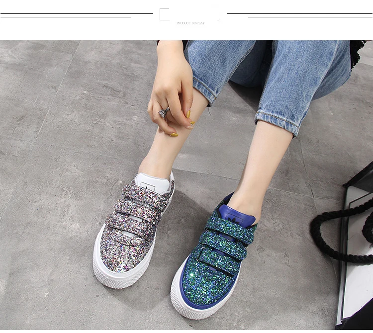 Женская обувь на платформе, Блестящие Кроссовки, zapatos de mujer B, Весенняя новинка, chaussures femme, с блестками, женская обувь на не сужающемся книзу массивном каблуке, серебристого цвета