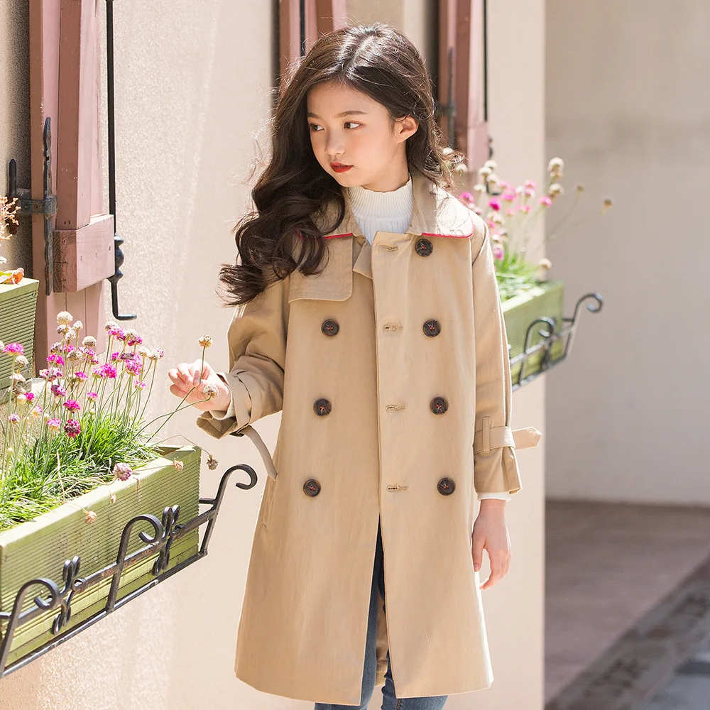 Figwit девочек-подростков корейский пальто хаки Осень-зима верхняя одежда 2018 модная