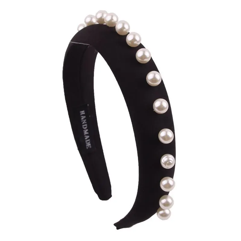 07 pearl black Fioday, украшенные кристаллами, 3 см, ширина 1,5 см, толстые повязки на голову, черные, с заклепками, молочный шелк, повязки на голову для женщин, искусственные жемчужные обручи для волос, женские - Цвет: 07 pearl black
