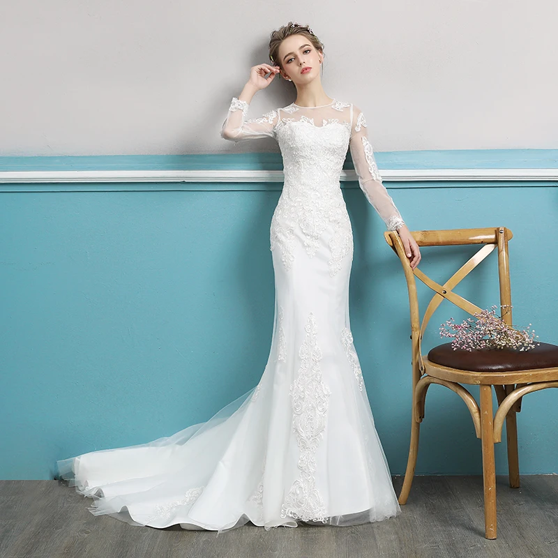 Элегантное кружевное платье с прозрачной горловиной Vestidos De Novia фатиновые
