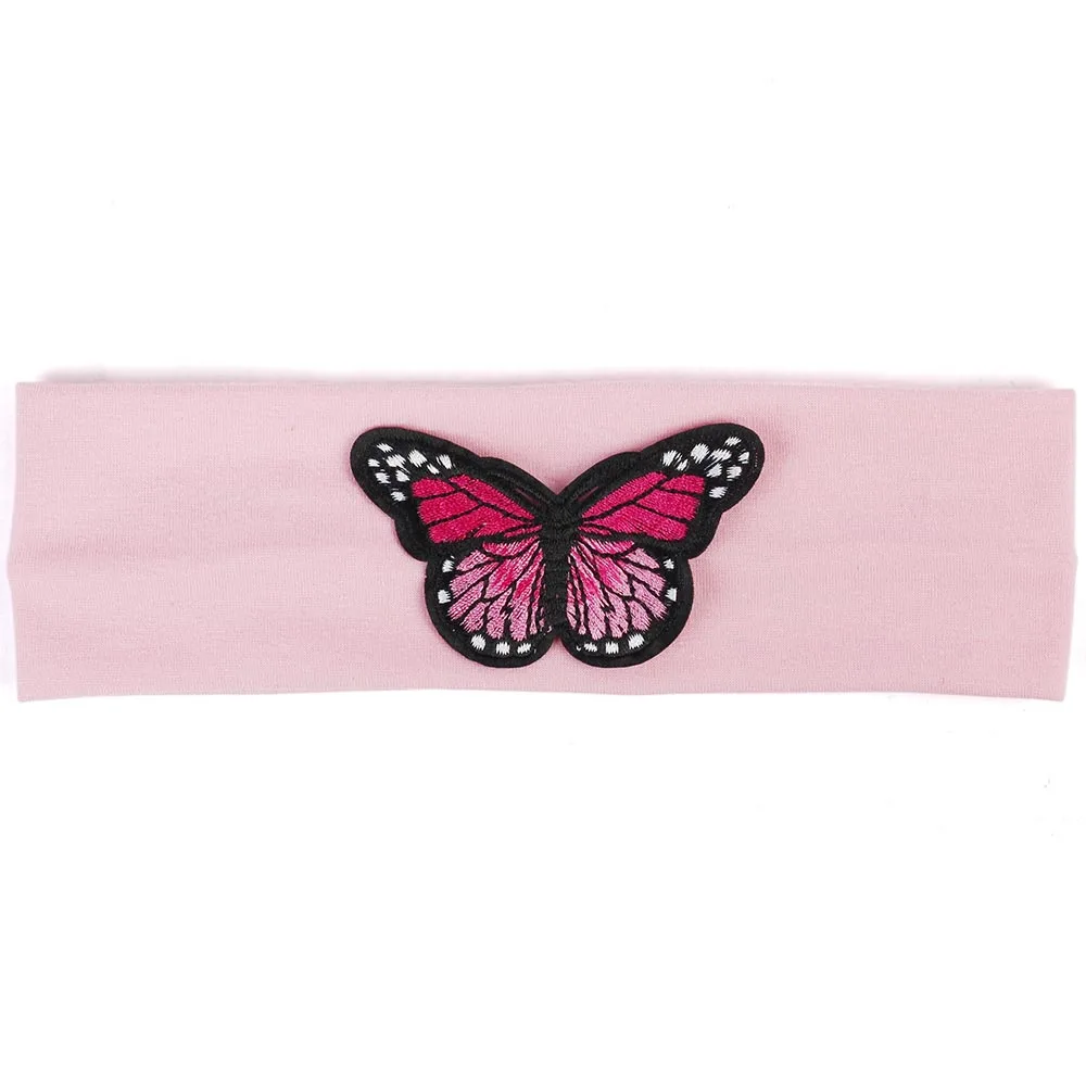 Pink Pink Geebro Детские Девочки волосы группы детей бабочка Детская повязка на голову тюрбан из хлопка плоская эластичная лента для волос аксессуары для волос DT723 - Цвет: Pink Pink