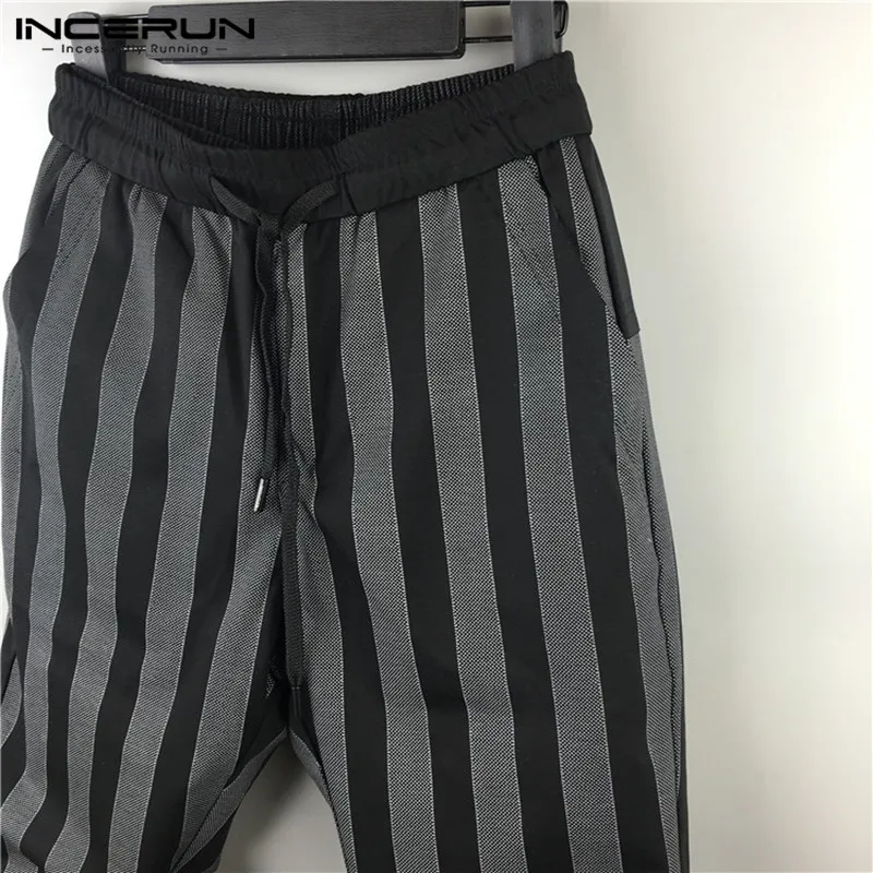 INCERUN,, Мужские штаны, клетчатые, в полоску, плотные, шаровары, мужские, стильные, уличная одежда, повседневные, бегуны, длина по щиколотку, брюки для мужчин, зимние