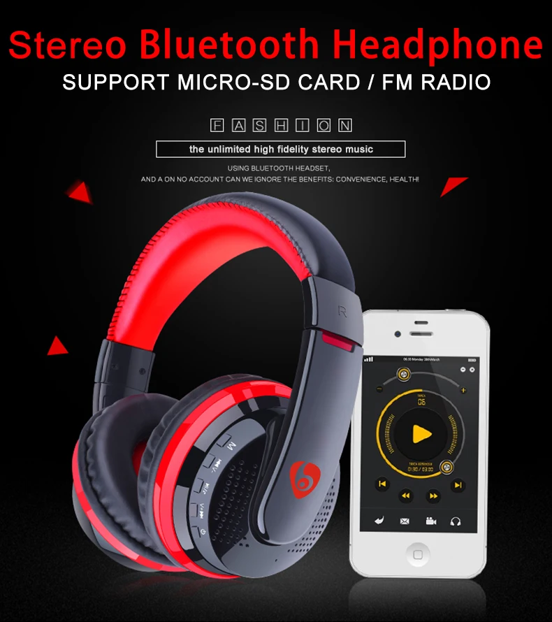 Над ухом Bluetooth наушники стерео Беспроводной наушники FM радио карты памяти MP3 плеер громкой связи С микрофоном