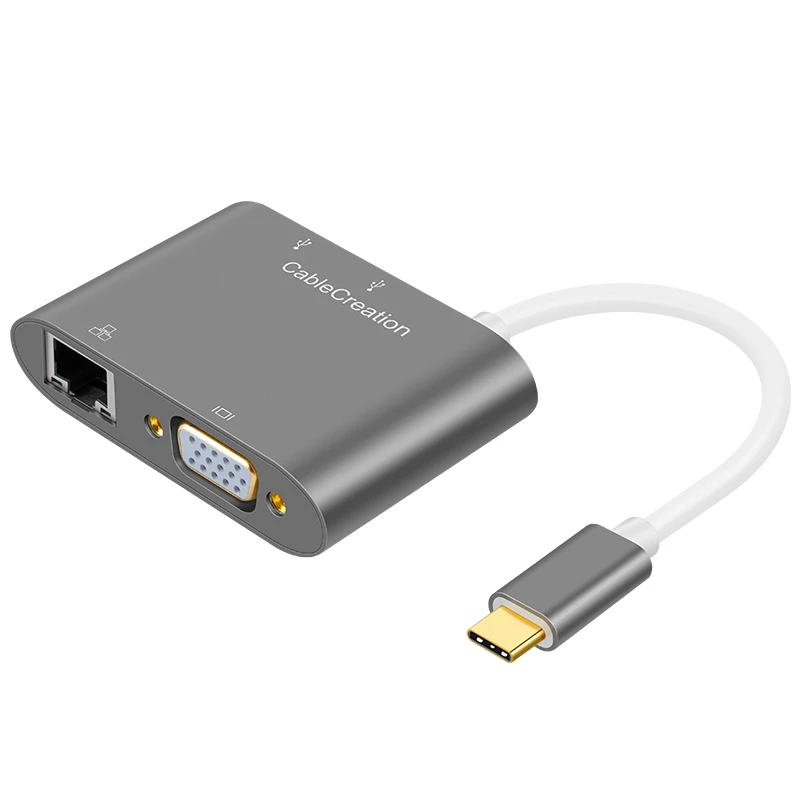 USB C к VGA Type (Thunderbolt 3 совместимый) Ethernet 2 порта 0 многопортовый адаптер типа для Mac