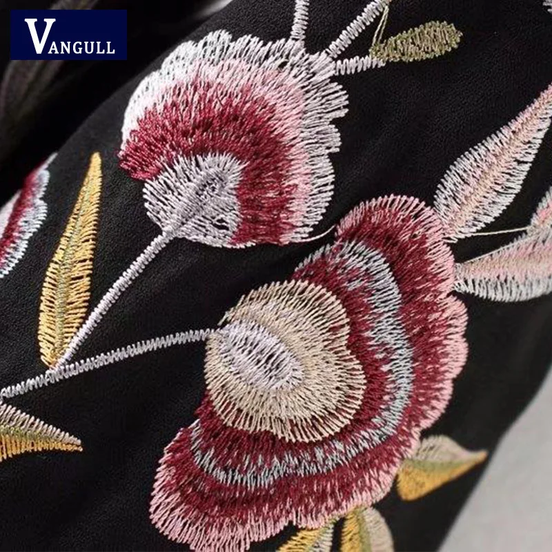 Женское Цветочная вышивка кимоно пальто женское элегантное v-образный вырез бант