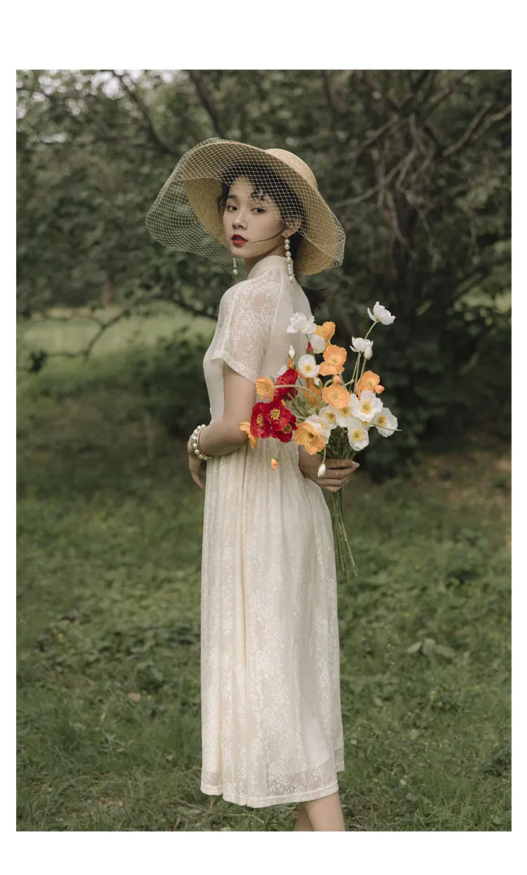 SWEETXUEE винтажное элегантное платье Cheongsam улучшенное китайское стильное кружевное длинное платье с вышивкой на пуговицах