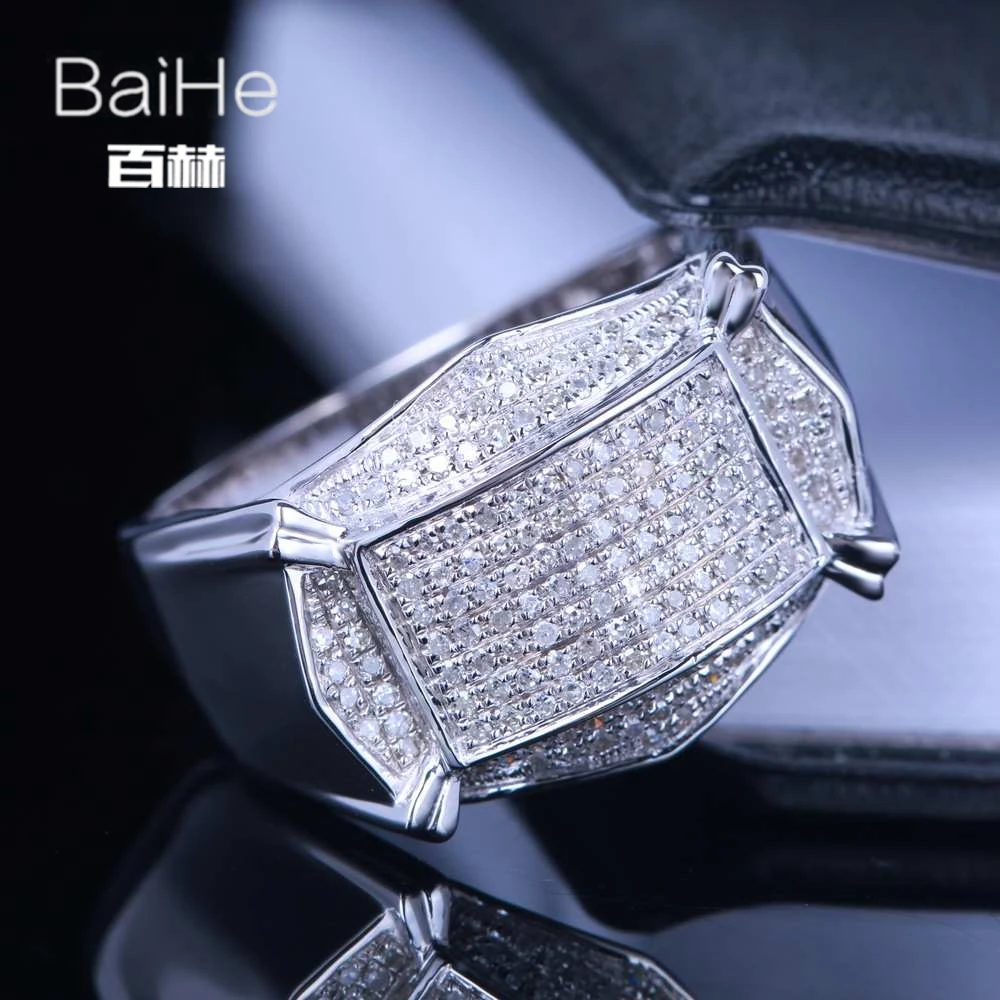 BAIHE Solid 14 K белое золото(AU585) 0.55CT сертифицированное H/SI круглое ограненное натуральными бриллиантами свадебное мужское повседневное/Спортивное кольцо
