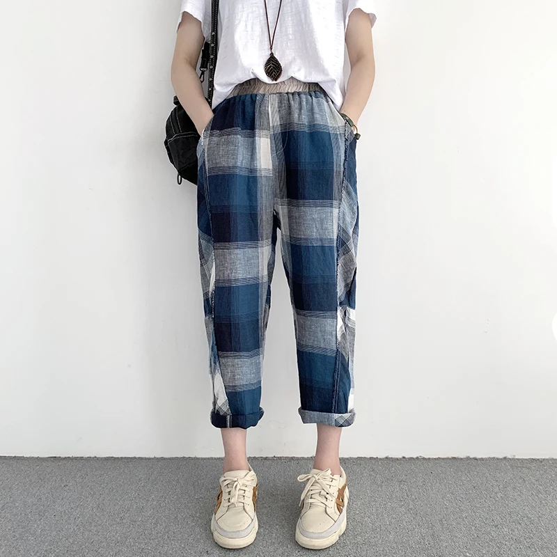 2019 элегантные женские клетчатые брюки летние длиной до щиколотки белье с