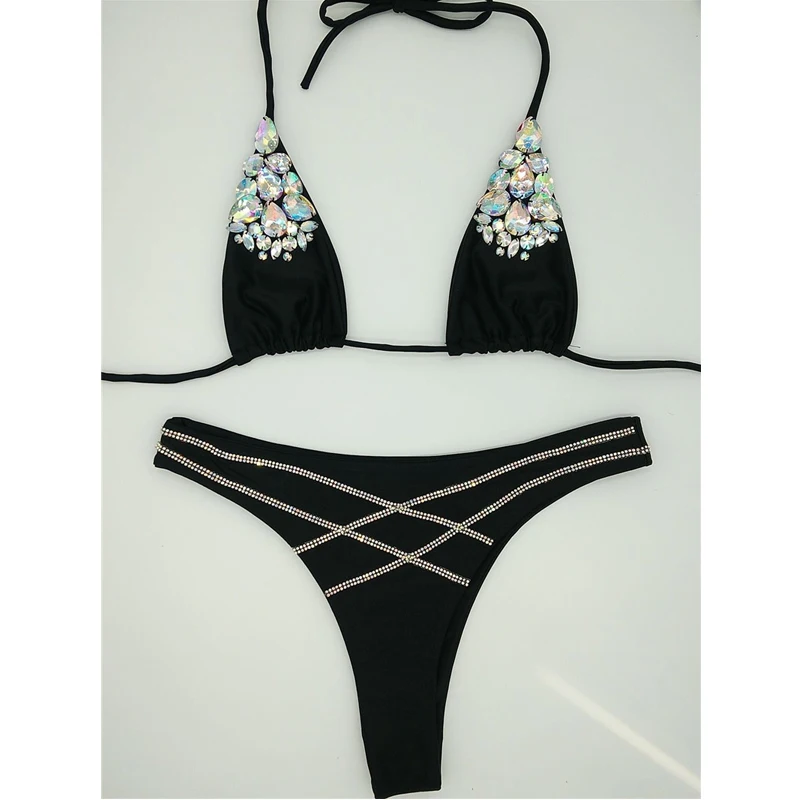 2018 блестящие треугольники бюстгальтер утягивающий бикини комплект Кристалл