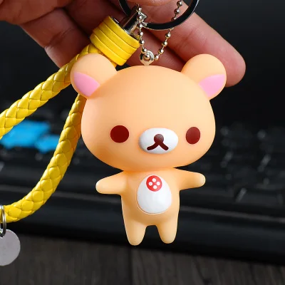 Мультфильм Rilakkuma Медведь коричневый кролик животных мех помпоны брелок для женщин кожа брелок металлические брелки для ключей ключи от машины сумка Подвеска Шарм D92 - Цвет: 7