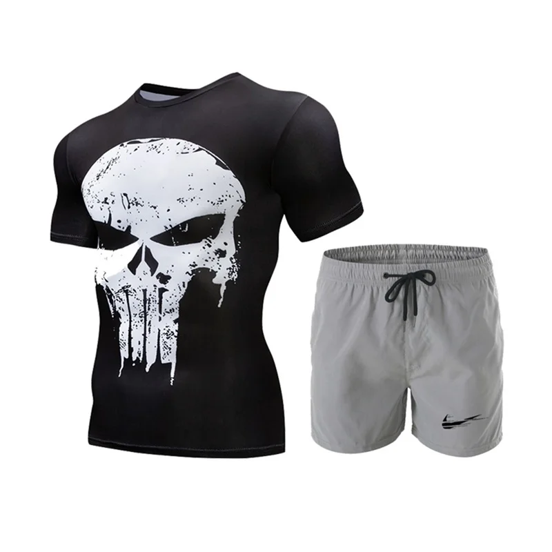 Новый беговой костюм Для мужчин тренажерный зал Спортивная футболка короткий