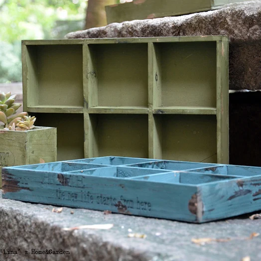 Винтажный прямоугольный деревянный поднос в стиле ретро с 6 отделениями|wooden tray|tray