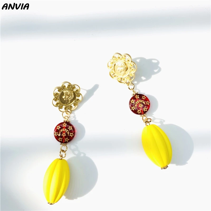 Золотая Тыква DIY аксессуары винтажные красные звезды луна бусины Висячие серьги