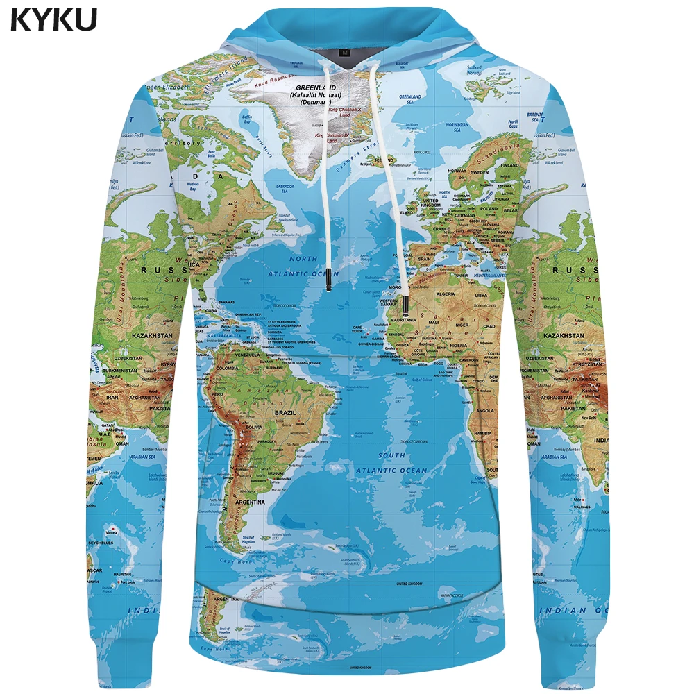 

KYKU Brand World Map Sweatshirts Earth Sweat shirt Funny 3d hoodies Mens Clothing Men Cool Anime Hoody Man