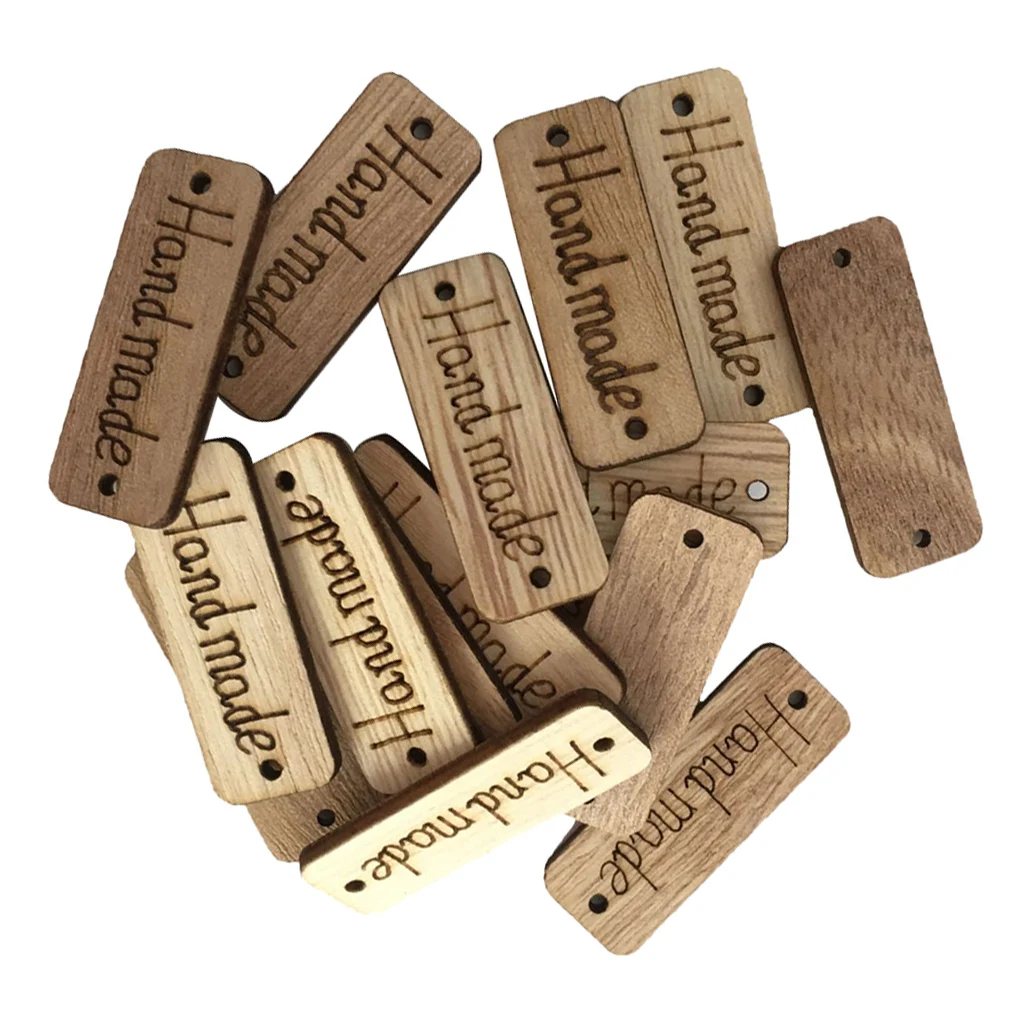 100Pcs Handmade Tag Label Wooden Buttons Wood Tags Button with 2 Holes for Crafts Sewing Clothing Decoration | Дом и сад