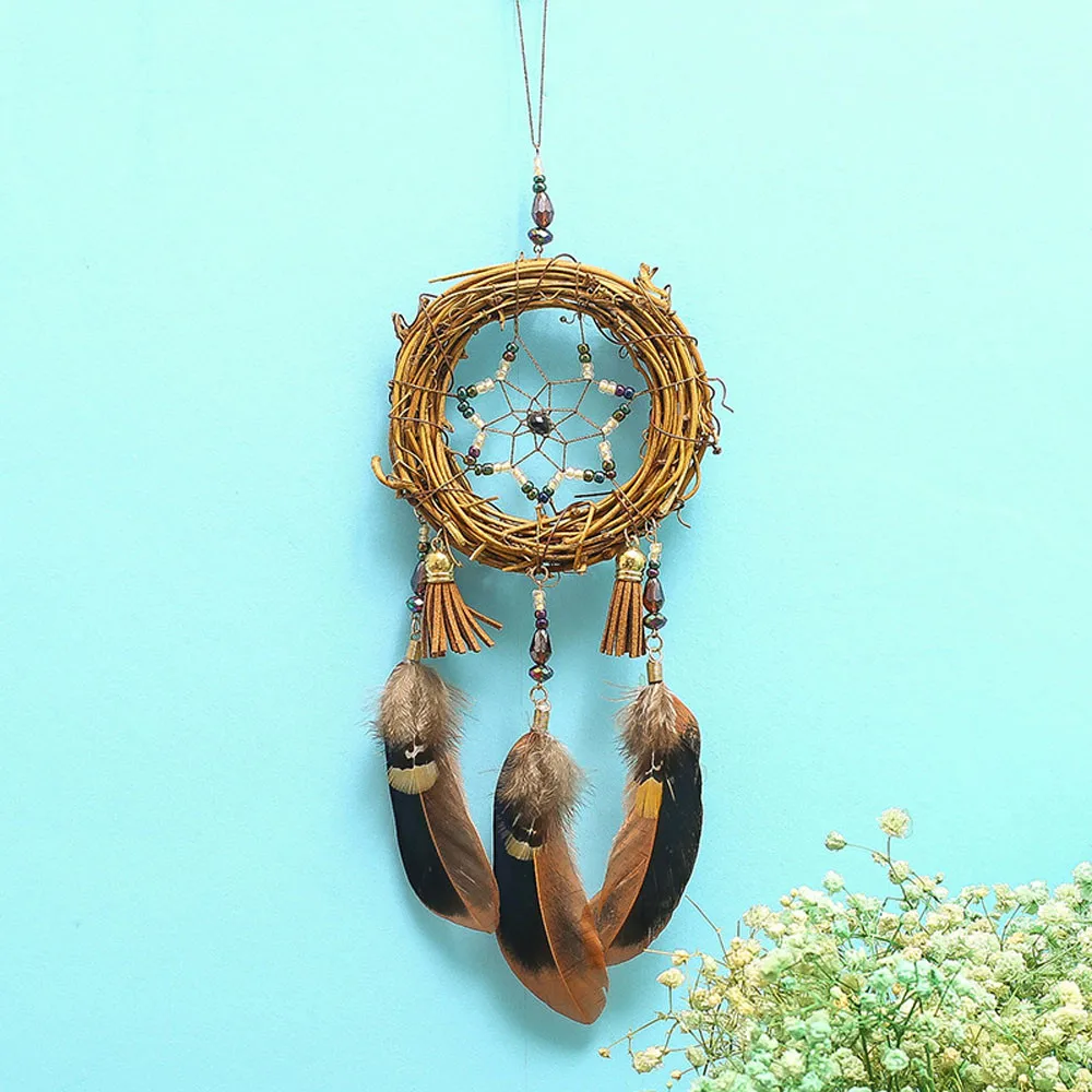 Подвесные Украшения ручной работы Ловец снов с перьями дерево лоза украшение