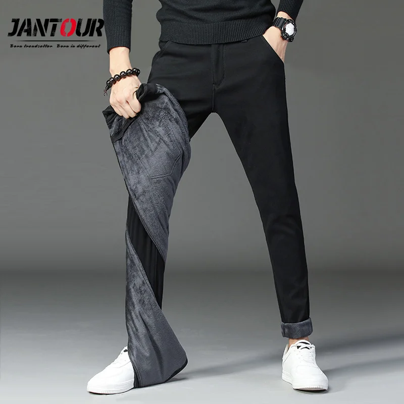 Брендовые мужские Зимние флисовые пушистые утепленные брюки Модные деловые