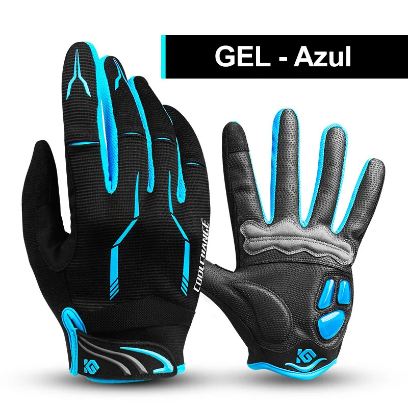 Gel-Blue Coolсмена зимние противоударные велосипедные перчатки для горного велосипеда перчатки для мотоцикла MTB полный палец перчатки для спортивного велосипеда для мужчин и женщин - Цвет: Gel-Blue