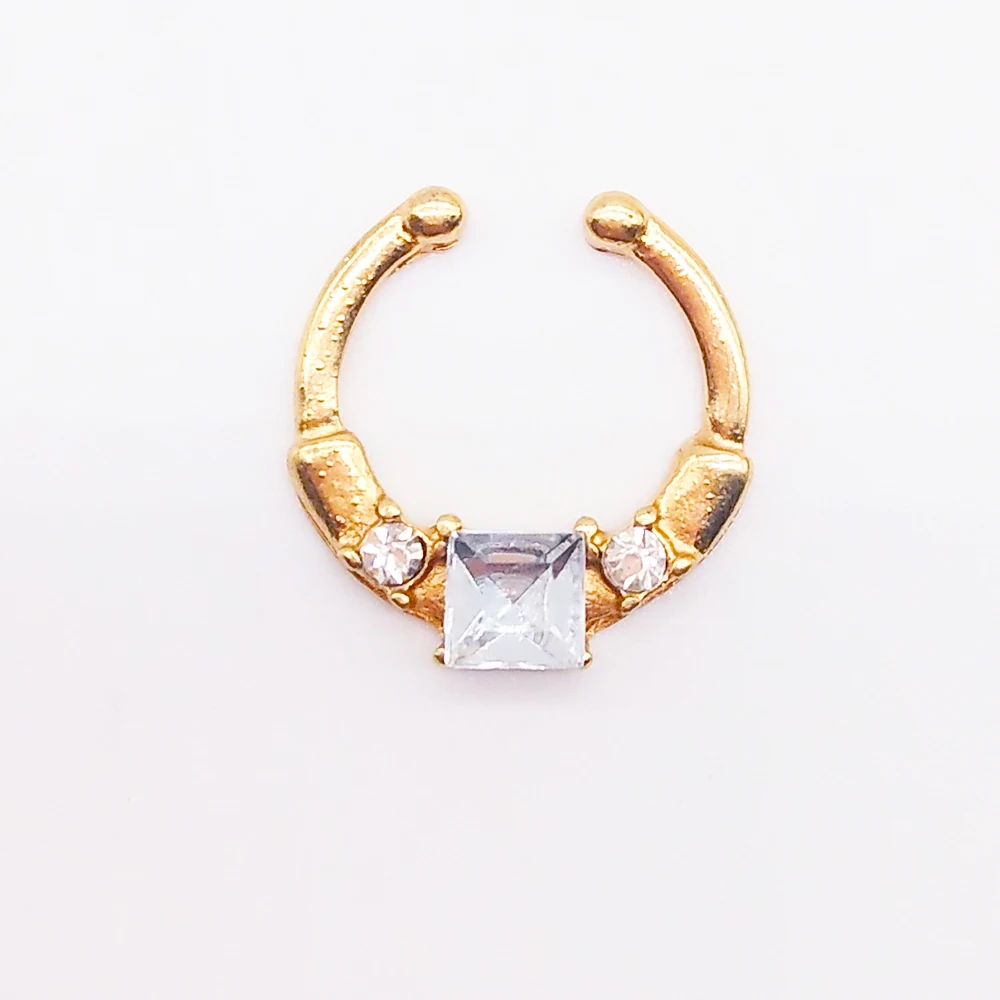 Кольцо ZOEBER с белым кристаллом поддельное кольцо для носа золотого цвета круглая