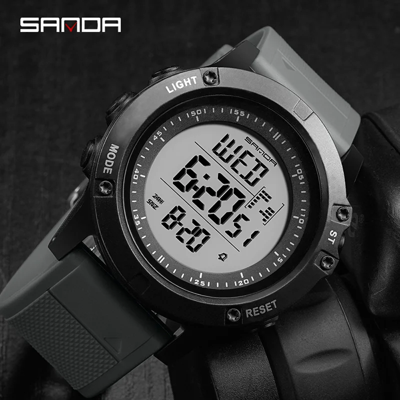 SANDA мужские часы светодиодные цифровые будильник электронные секундомер с