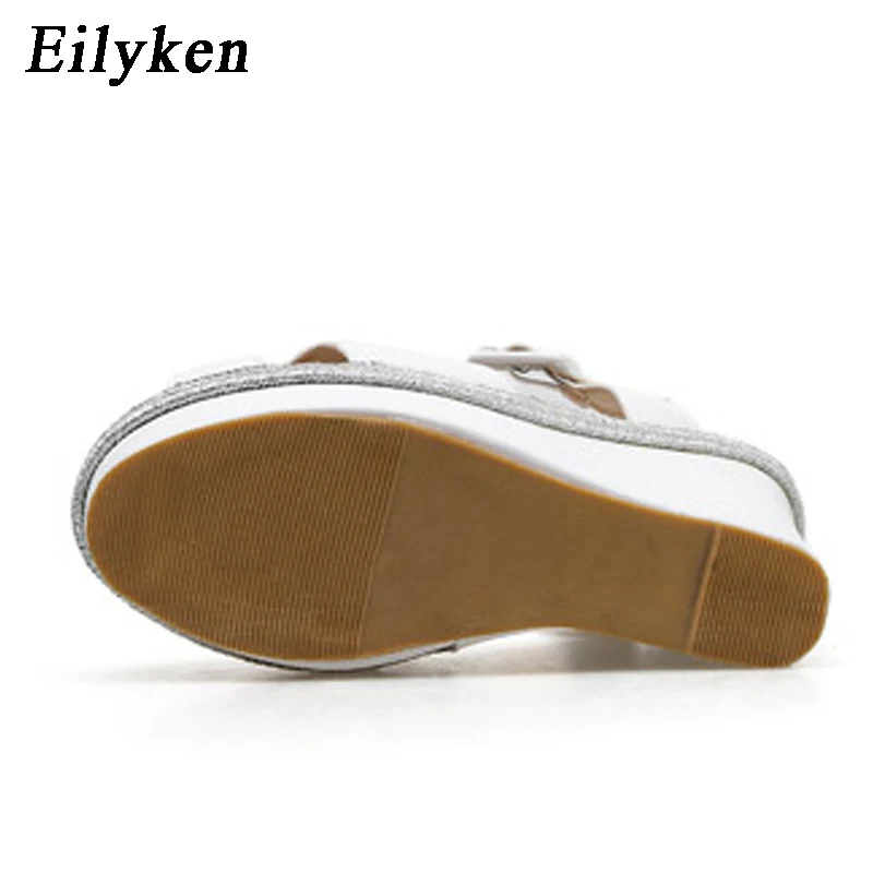Eilyken/модные Клубные женские босоножки на платформе с открытым носком; цвет белый, золотой; босоножки на танкетке с ремешком и пряжкой на высоком каблуке; туфли-лодочки; Размеры 35-40