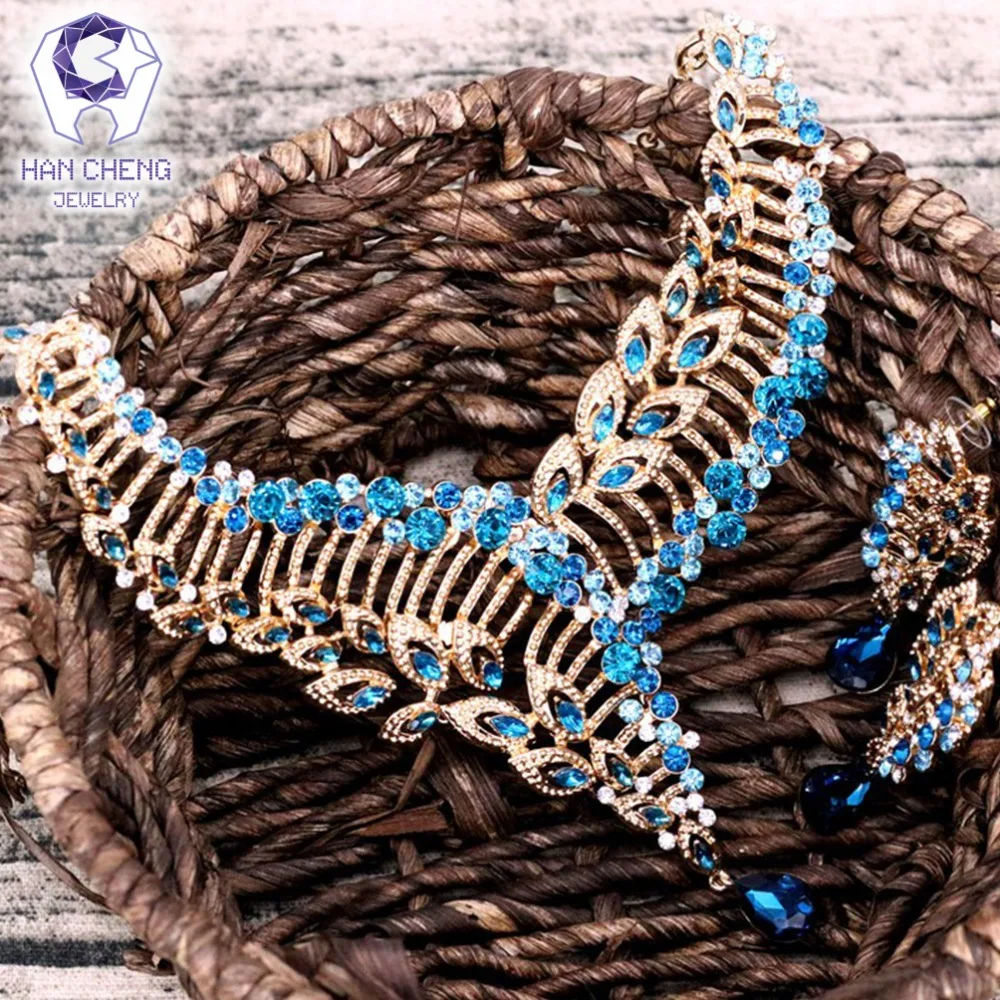 Женский набор украшений HanCheng серьги с полыми листвами и кристаллами из горного