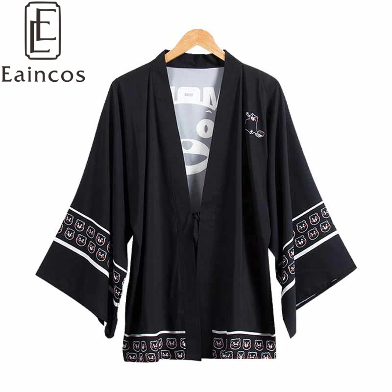 Аниме Кумамон кимоно косплей Хэллоуин костюм накидка хаори черное шифоновое